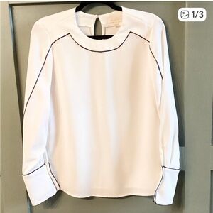 NWOT ETCETRA Elegant White Blouse with Black Trim